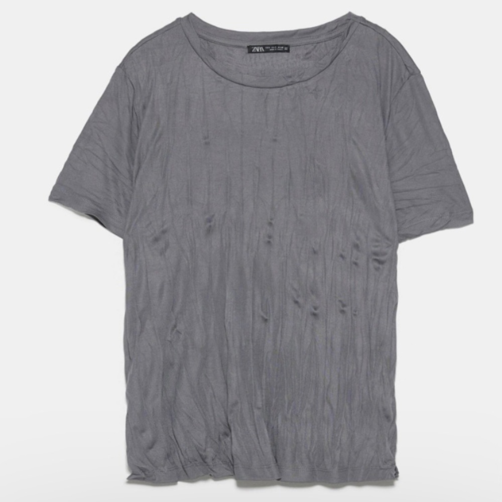 Zara Gray Wrinkle Effect Top Size M